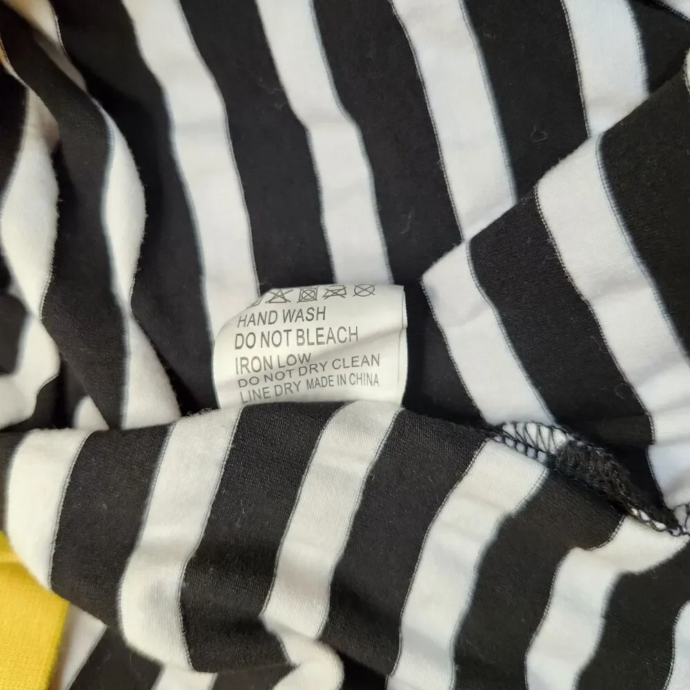 Tickled Teal Striped Snap Front Cardigan Black White Yellow Hipster M (Small) - Picture 11 of 11